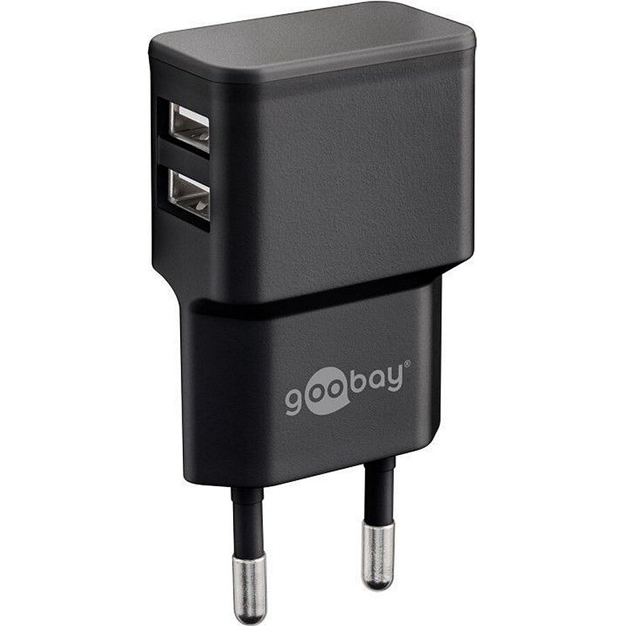 Goobay Hálózati 2x USB töltő 2.4A + USB-A - USB-C töltőkábel Fekete