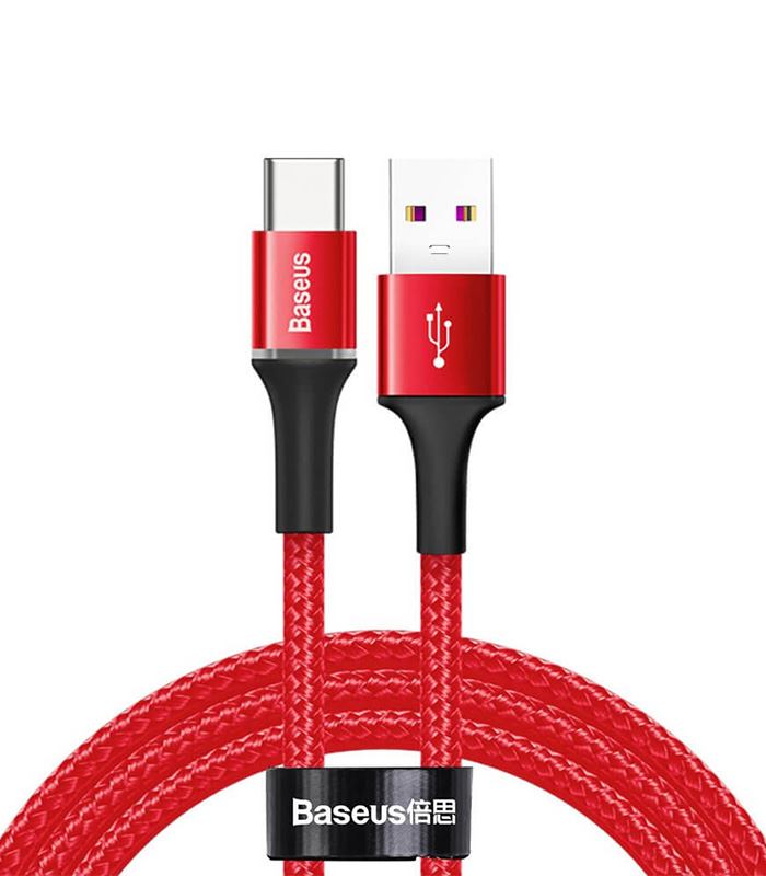 Baseus Type-C kábel, Halo, jelzőfénnyel, kábeltartóval (Velcro), 1m, piros